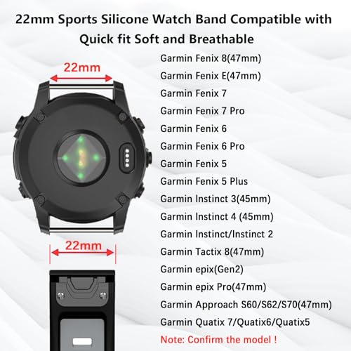 Image of 20mm 22mm 26mm Quick Fit Silicone Bands Compatible with Garmin Fenix /Tactix /Instinct Series Smart Watch Band,Sport Silicone Strap for Garmin QuickFit Watch Strap Replacement