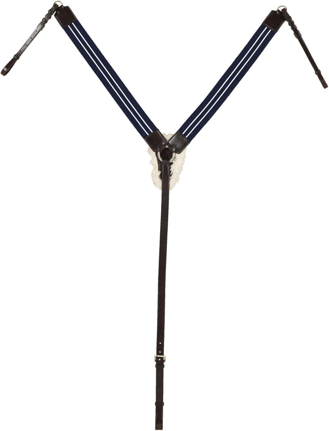 OVATION Elite 3 Point Wide Elastic Breastplate - Leather Horse Breastplate w/Sheepskin Chest Padding and Running Attachment