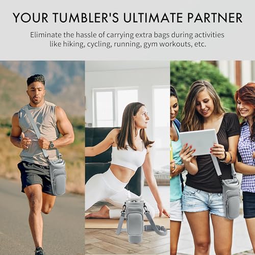 Image of Water Bottle Carrier Bag with Phone Pocket for Stanley Cup 40 /30 oz, Water Bottle Holder with Adjustable Strap& Straw Cover, Stanley Cup Accessories (Grey)