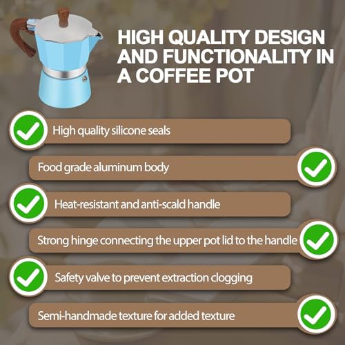 Image of Aluminum 6 Cup 300ml Moka Pot Express Coffee Maker Stovetop Espresso Colorful Coffeemaker Italian Classic Style Brewing Greca Cafe Mocha Machine for Cafeteras Lover Camping Travel and Home Use 10oz