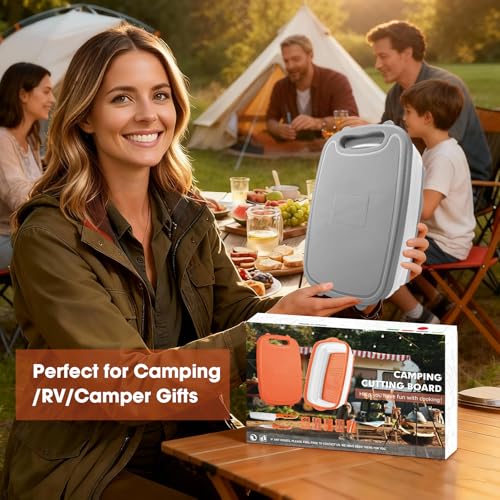 Image of Gintan Camping Cutting Board, 9-in-1 Collapsible Chopping Board with Colander, Outdoor-Kitchen Vegetable Washing Basket for Campers, Camping Gifts Camping Accessories for RV Campers (Gray)