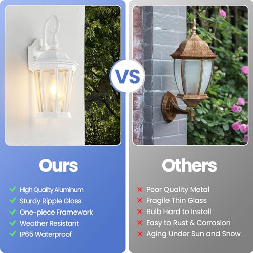 Image of Outdoor Wall Lantern, Waterproof Exterior Wall Light Fixtures, Outdoor Porch Light Fixtures Wall Mount in White Finish with Clear Glass, Aluminum Alloy, 60W