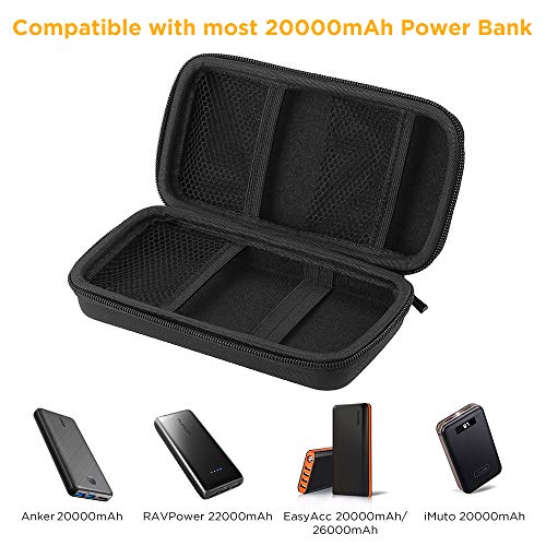 EasyAcc Power Bank Bag for Anker PowerCore 20100mAh, Premium EVA Hard Case Carrying Pouch External Battery Bag for 20000mAh 26000mAh Portable Charger, USB Cable, Hard Drive, Earphones, Cards – Black