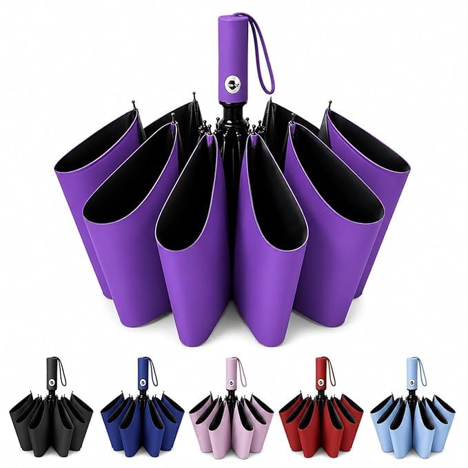 Image of Automatic Open Close Windproof Folding Travel Umbrella, Portable Compact Rain Umbrella for Men & Women Strongest Premium Auto Folding Umbrella for Rain and Sun