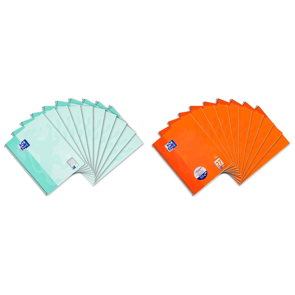 Oxford Collegeblock A4 kariert, 80 Blatt, gelocht, mint, 10 Stück & Collegeblock A4 liniert, mit Doppelrand, 80 Blatt, orange, 10 Stück