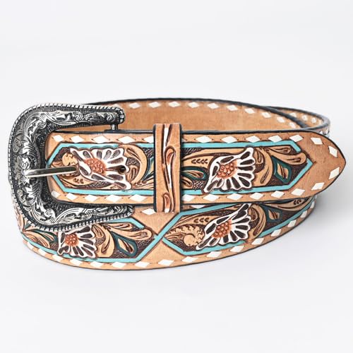 American Darling Beautifully Hand Tooled Tan Genuine American Leather Belt Men and Women Western Belt with Removable Buckle2