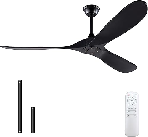 Miniatura 1 de BOOMJOY Ventilador de techo de madera moderno de 60 pulgadas sin luces, motor CC reversible sin ruido, ventiladores de techo de 60 pulgadas para