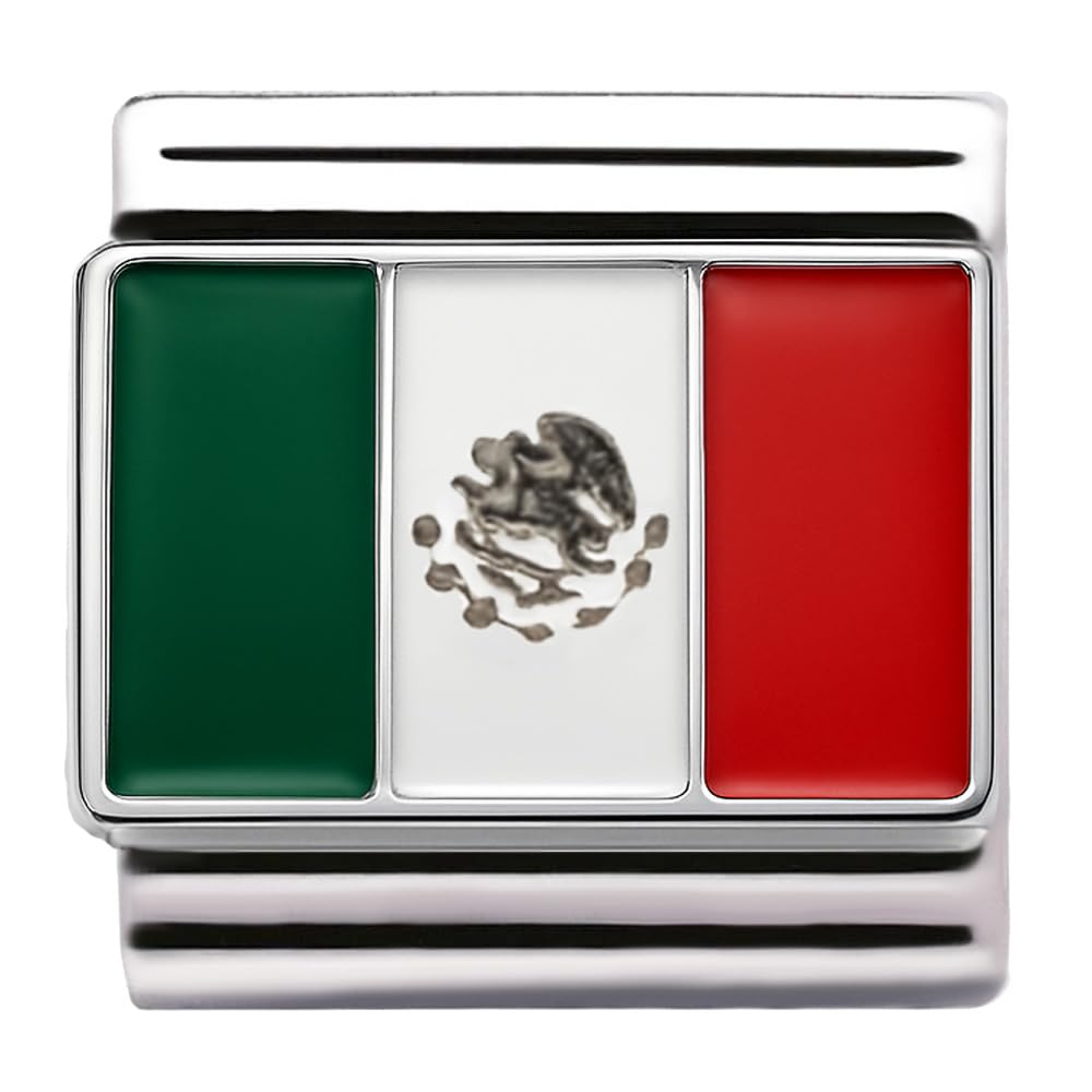 2Burned Italian Charm Flag for 9 mm Bracelets Stainless Steel (Mexican flag)