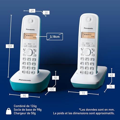 Panasonic KX TG1612FRC Téléphone Duo sans fil DECT sans répondeur - vue 9