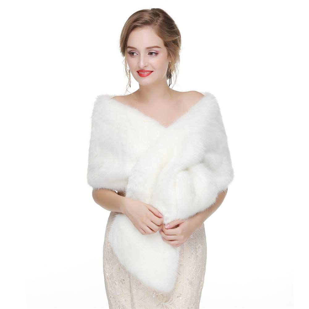 Mujer Pelo Sintético Estola Capa para Fiesta Novia Chal Bodas Invierno Blanco