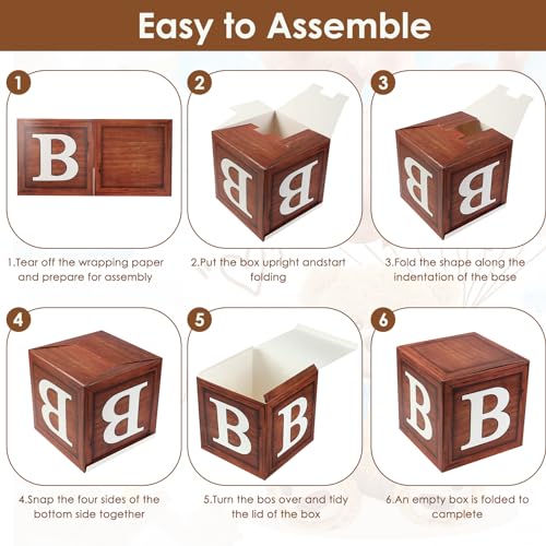 Onmelo G582985 Teddy Bear Baby Shower Party Decorations For Boy Wood Grain Boxes With Baby Letters Brown Blue Balloon Arch Kit We Can Bearly Wait Backdrop Tablecloth Bear Theme Baby Shower Birthday Party thumb #4