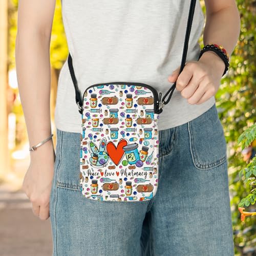 LEVLO Pharmacist RX Crossbody Bag Pharmacy Technician Gift Peace Love Pharmacy Shoulder Bag Pharmacy Tech Merch4