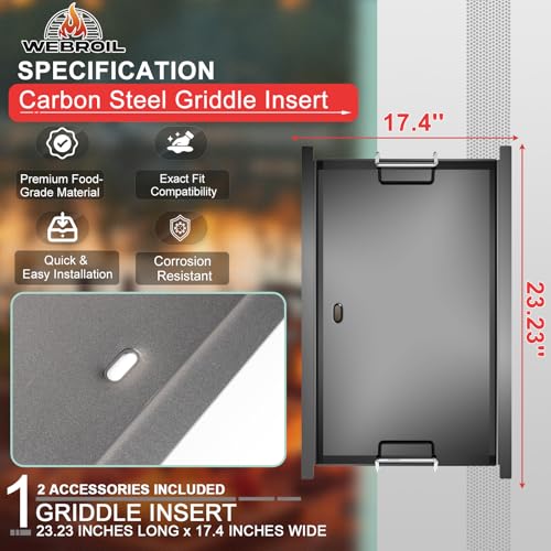 Image of Spirit E-425 Flat Top Griddle Insert for Weber GS4 Spirit I & II 300 Series, Carbon Steel Griddle Plate for Genesis Silver /Gold /Platinum 1000-3500, Replacement for Weber 7638 7639 Grates
