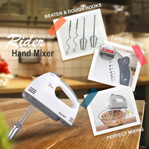 Image of BALTRA Rider 200w Lightweight Hand Mixer, Blender with 7 speed control settings, stainless steel accessories and 2 years warranty