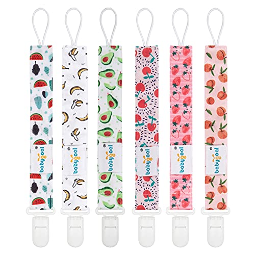 Image of babygoal Fruit Pacifier Clips, 6 Pack Binky Paci Holder Clips Leashes Fits for Most Pacifiers and Binkies 6PS28-B