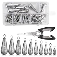 IIRC 40 Stück Angelblei Set 10 Größen Birnenblei Inklusive 3,5g/5g/7g/10g/15g/20g/25g/30g/40g/50g, Bleigewichte mit 1 Angelzange für Float Fishing & Casting Techniques