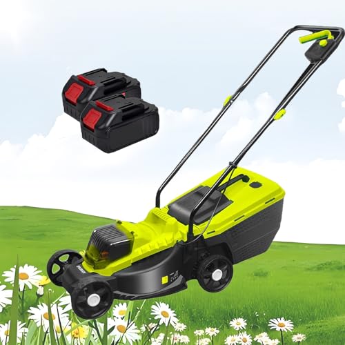 Cordless Lawn Mower with 40V Brushless Motor, 13-Inch Manganese Steel Blade, 3-Position Cutting Height Adjustment, 3400RPM, Includes 2 Batteries