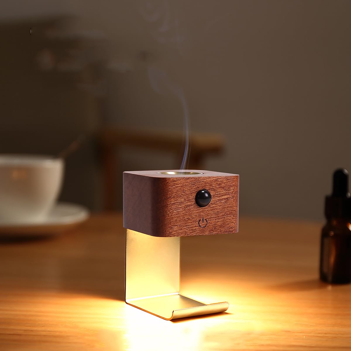 Motion Sensor Night Light with Desktop Wall Mounted Essential Oil Diffuser Perfect for Bedroom Car Romantic Gift for Christmas Valentine’s Day(Walnut Wood)