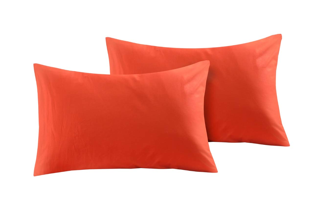 Plain Dyed 100% Cotton Pillowcase Set | (Pillow Pair – Orange) - Pack of 2 Pillow Cover 50CM x 75CM Approx.