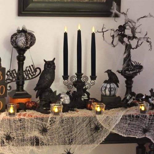 Image of GenSwin Black Flameless Taper Candles with Remote, Halloween Flameless Candles Flickering Battery Operated, Real Wax LED Halloween Candlesticks with 3D Wick for Home Decor(Set of 3, 0.78 inch x 9.65 inch)