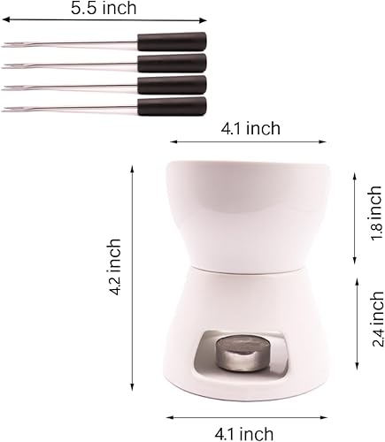 Miniatura 3 de Juego de ollas de fondue con 4 tenedores de cerámica calentador de mantequilla, juego de té de alta calidad, olla de fusión de porcelana para