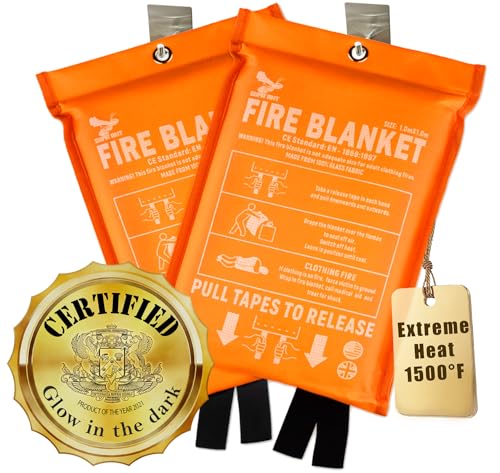 Fire Blanket - 1500F CE Certified Emergency Fire Blanket for Home and Kitchen. 500GSM Fabric & 0.5mm Thick - 100% Fiberglass Fire Extinguisher for Car,Warehouse Office - 2pc (40x40 inches) by Supa Ant