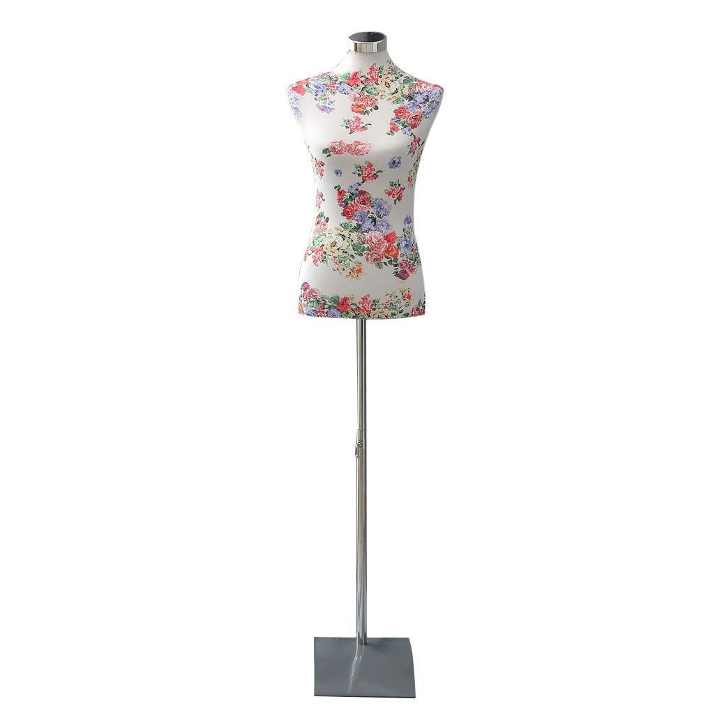 Loywe Maniquí Busto Femenino de Señora, Soporte de Ropa, Exhibición de Escaparate, Ajustable de Altura, Base de cuadrada metal, Blanco y Rosa Gr.32-36 LW6036WR