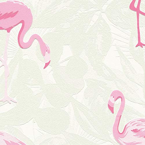 A.S. Création vliesbehang Club Tropicana behang met flamingo's 10,05 m x 0,53 m crème roze wit Made in Germany 359801… - Image 4