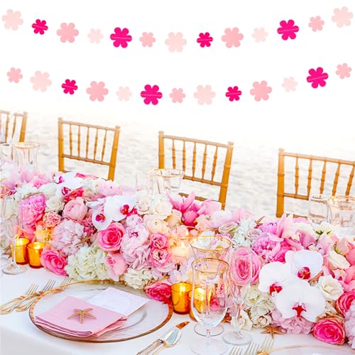 Image of Pink Party-Decorations Streamers-Garland - 52ft Flower Hanging Paper Banner, Birthday Baby Bridal Shower Bachelorette Wedding Decor Hugfond