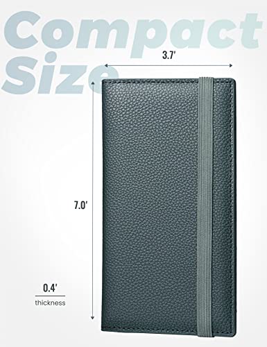 Image of Yarnic Checkbook Cover for Personal Checkbook, Checkbook Holder with Pen Holder & Built-in Clear Plastic Divider for Duplicate Checks (Grey Green)