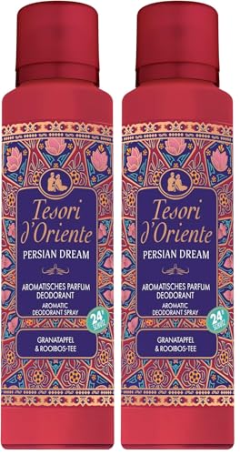 TESORI D’ORIENTE aromatisches Parfum Deodorant 'Persian Dream' 150 ml, mit Granatapfel & Rooibos-Tee, 24 h Schutz, Wellness-Ritual für Körper & Sinne (Packung mit 2)