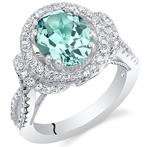 PEORA Simulated Paraiba Tourmaline Ring for Women 925 Sterling Silver, Large 3 Carats Oval Shape 10x8mm, Sizes 5 to 9