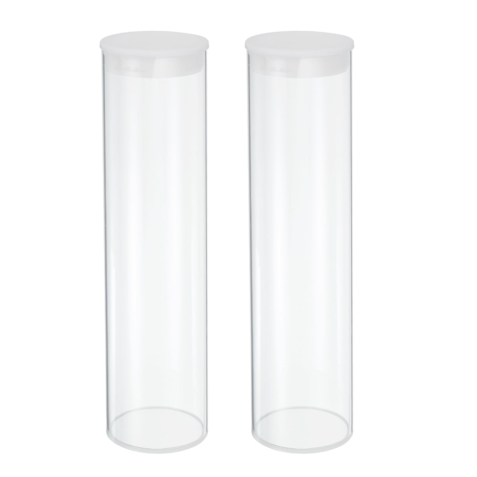 MECCANIXITY Transparent Plastic Storage Tubes, 2 1/2" x 10"(63x250mm) Polycarbonate Clear Rigid Round Storage Tubing with Black Lid, 2 Set