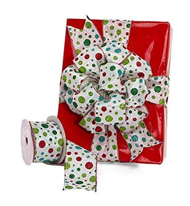 Glitzerband mit Punkten, 6,4 cm x 9,1 m, Rot, Grün, Blaugrün, Ostern, Weihnachtsbaumband, Girlande, Geschenkverpackung, Kranz, Girlande, Neujahr, Boxtag, Geburtstag