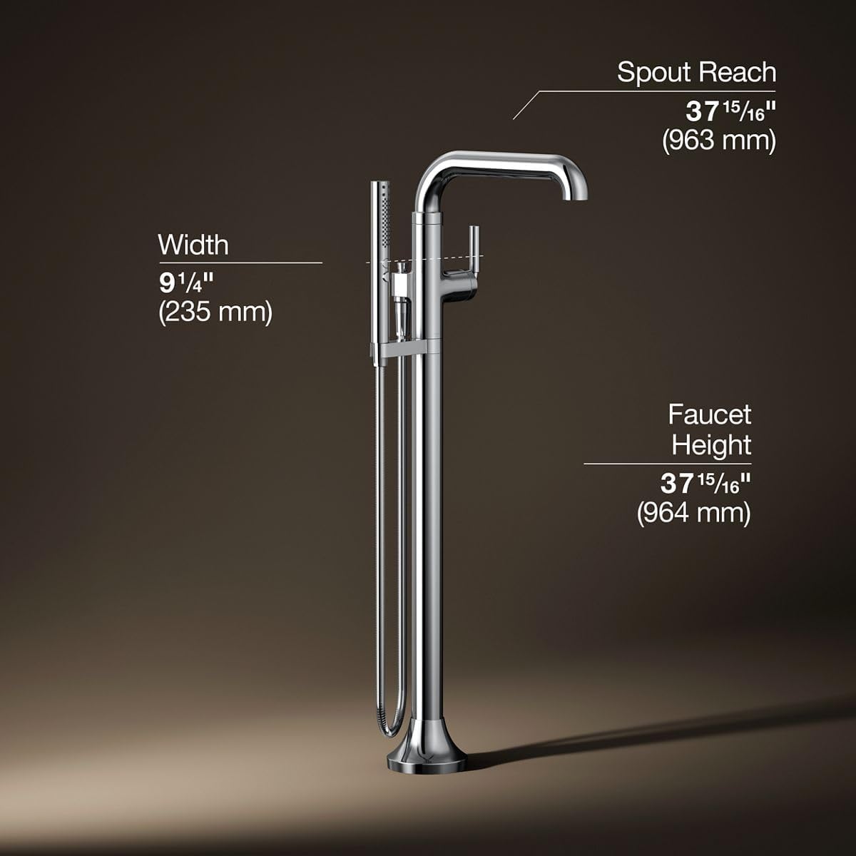 Kohler T27424-4-CP Tone™ Floor-mount bath filler trim with handshower, Polished Chrome