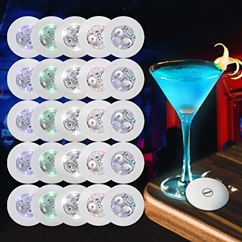 Shalwinn LED Coaster, 25PCs Coasters Cup Mat Light Up Coasters for Drinks, Liquor Bottle Light Stickers Coasters, Led Bar Coaster Drinks Coasters for Coffee Tea Beer Mug Wine Glass Bottle