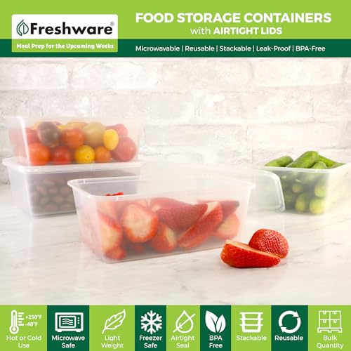 Image of Freshware Food Storage Containers [50 Set] 25 oz Plastic Deli Containers with Lids, Slime, Soup, Meal Prep Containers, BPA Free, Stackable, Leakproof, Microwave, Dishwasher and Freezer Safe