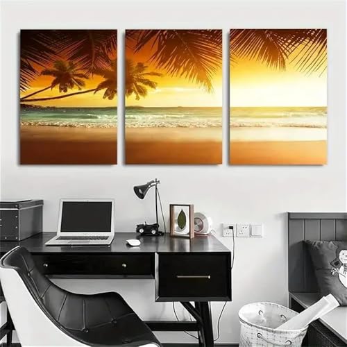Tableau abstrait sur toile plage océan triptyque décoration murale salon 60x70