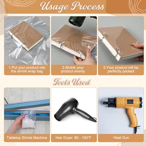 Image of Gersoniel 200 Pieces Heat Shrink Wrap Bags Heat Clear Shrink Film Wrap for Homemade DIY Packaging Soap Candle Bath (14 x 20 Inch)