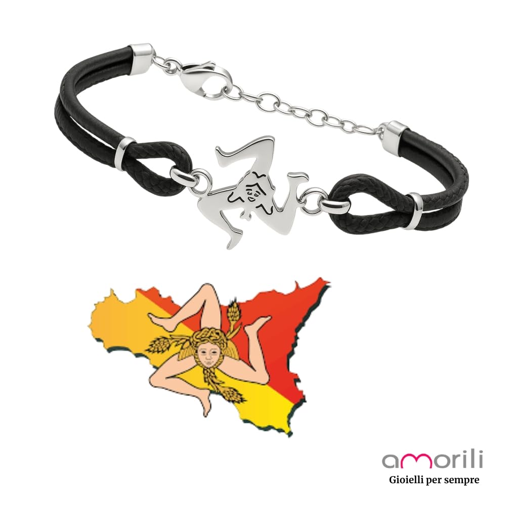 Bracciale Trinacria Siciliana Uomo Donna | Simbolo Sicilia in Acciaio Inox e Corda Nautica | Gioiello Artigianale Siciliano | Idea Regalo per Amanti della Sicilia