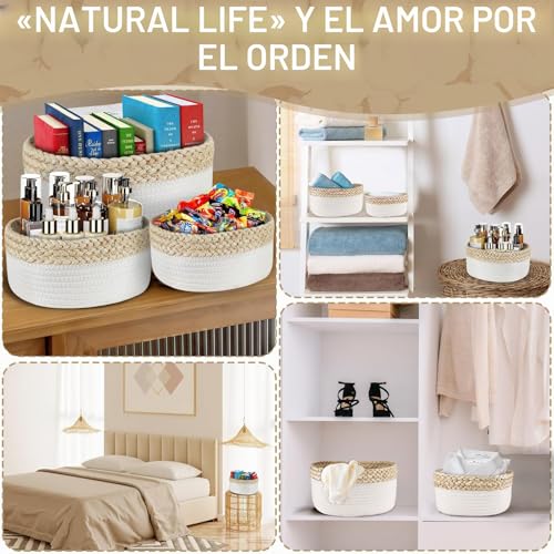 Miniatura 6 de Encoun 5pcs Cestas Almacenaje De Cuerda De Algodón, Cesta Organizadora Bebe, Cestas Almacenaje Baño, Apilable Cestos Organizadores, Juego Cestas Organizadoras Para Baño, Armarios, Salones, Juguetes