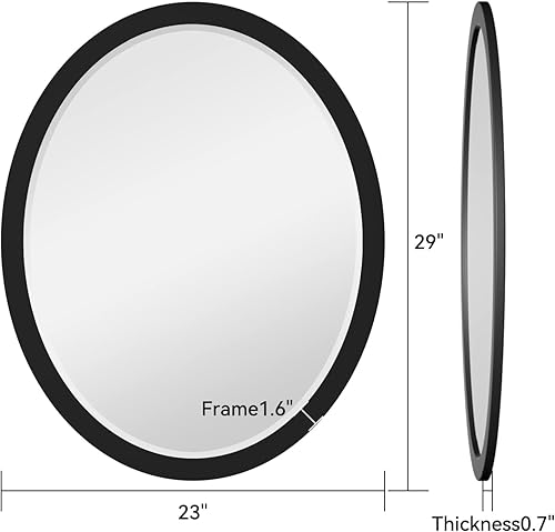Miniatura 6 de LYYYXGYP Espejo de pared ovalado de 23 x 29 pulgadas, marco de metal negro mate, espejos decorativos para montaje en pared, para tocador, baño,