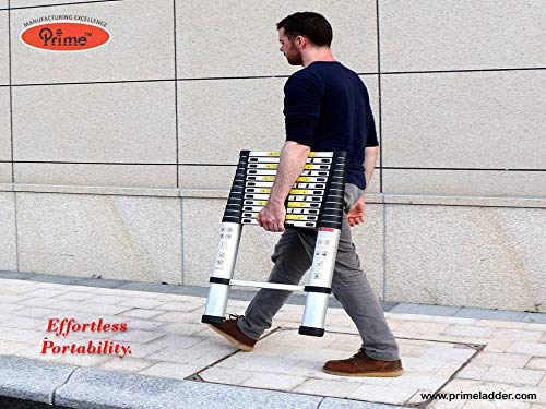 Prime 3.8m (12.5 feet) Portable and Compact Telescopic Aluminium Ladder | Extension Multipurpose Step Ladder for Home and Outdoor | Anti-Slip Rubber Shoes (3.8M) 2