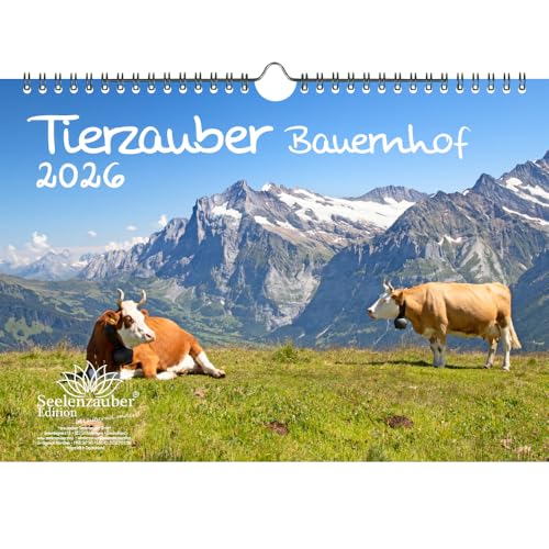 Tierzauber Calendario A4 A4 para animales de granja - Contenido del paquete: 1 calendario, 1 colgante de Navidad, 1 etiqueta de felicitación (3 piezas en total)