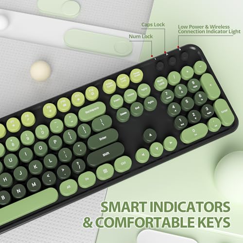 SOLIDEE Wireless Keyboard and Mouse Combo,Retro Typewriter Keyboard,2.4GHz Round Keycap Computer with Number Pad,104 Keys Full Size Ergonomic(US Layout QWERTY)(DarkGreen Gradient) - Image 4