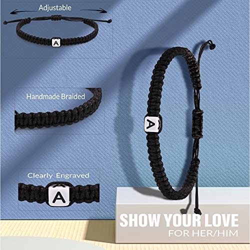 Initial Bracelets for Women Men Gifts for Her Teen Girl Best Friend Birthday Graduation Dainty Braided Bracelets Letter A-Z Charm Adjustable Link Mother's Day Jewelry Mom Christmas Gifts Valentine's Day Jewelry