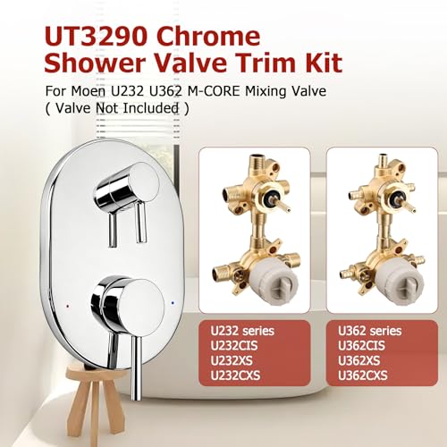 UT3290 Kit de recorte para ducha, compatible con Moen M CORE Serie 3, requiere válvula, cromo | Kit de recorte de válvula de ducha de 2 manijas para válvula mezcladora Moen M CORE, incluye cartucho 1213 para válvulas Moen U232 U362 miniatura 3