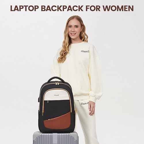 Miniatura 8 de LOVEVOOK Mochila para computadora portátil para mujer, mochila para trabajo, universidad, viajes, negocios, mochila con puerto USB para profesores y