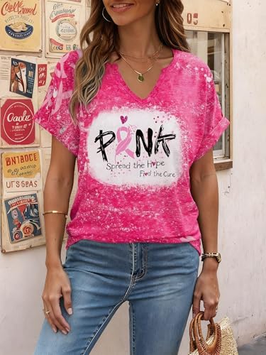 Breast Cancer Awareness Shirt Pink Ribbon Breast Cancer Support Squad Tshirts Cancer Survivor V-Neck Tops2