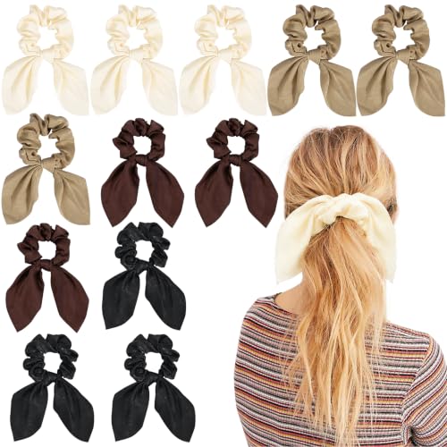 Image of 12 PCS Bow Hair Scrunchies Bunny Ears Silk Scrunchies Hair Ties Bobbles Elastic Hair Ties Ropes Ponytail Holder Hair Accessories for Women